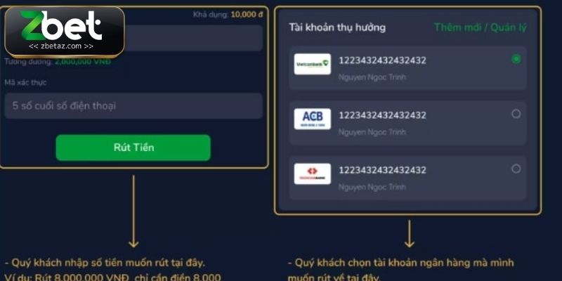 Việc nạp tiền vào tài khoản Zbet khá linh hoạt